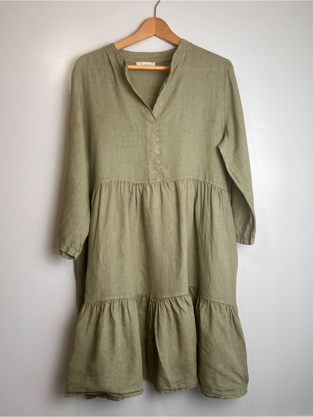 Bellambra Made in Italy Olive Green Linen Dress Size Medium, EUC